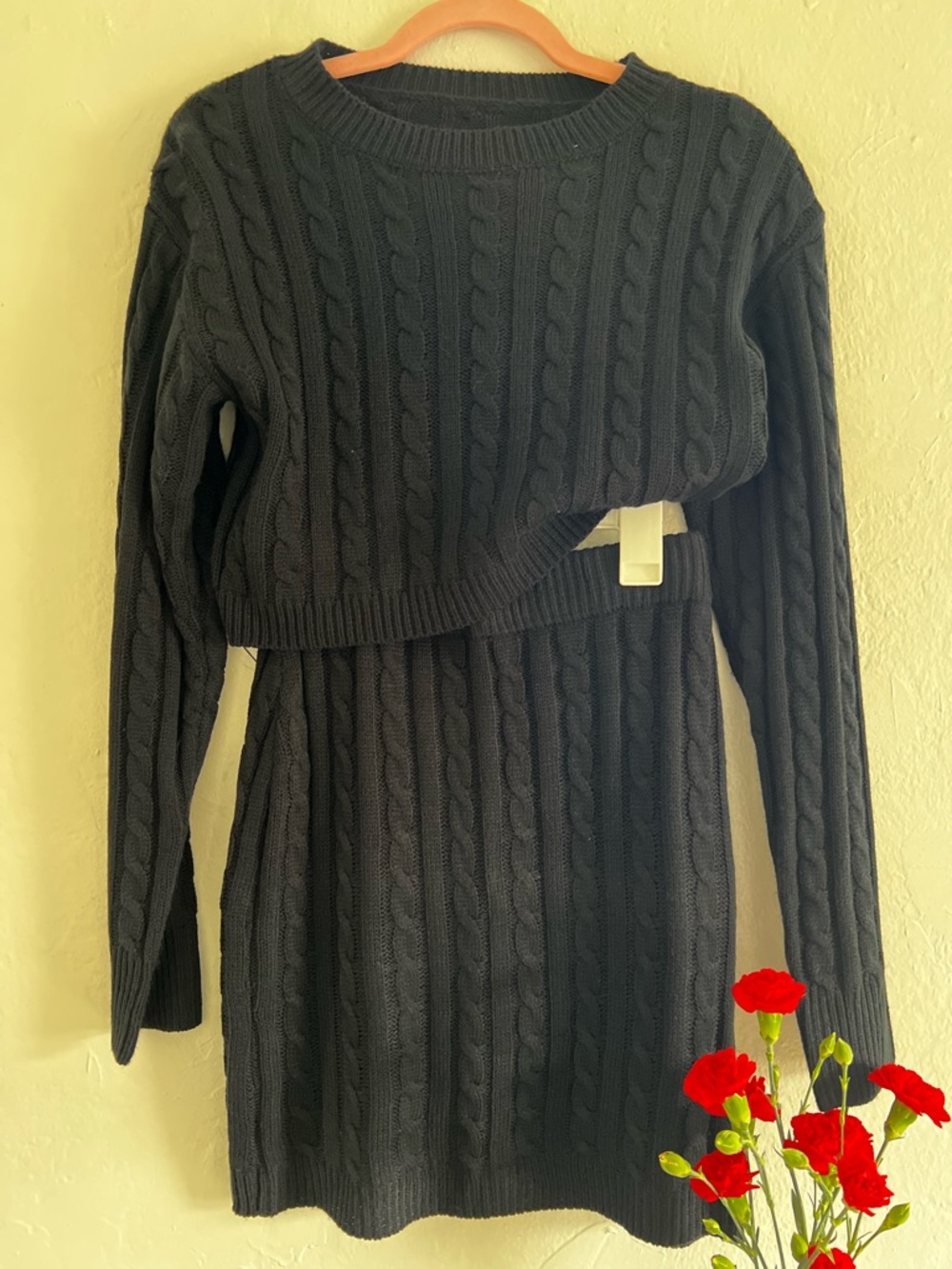 SHEIN Black Cable Knit Two-Piece Sweater Set